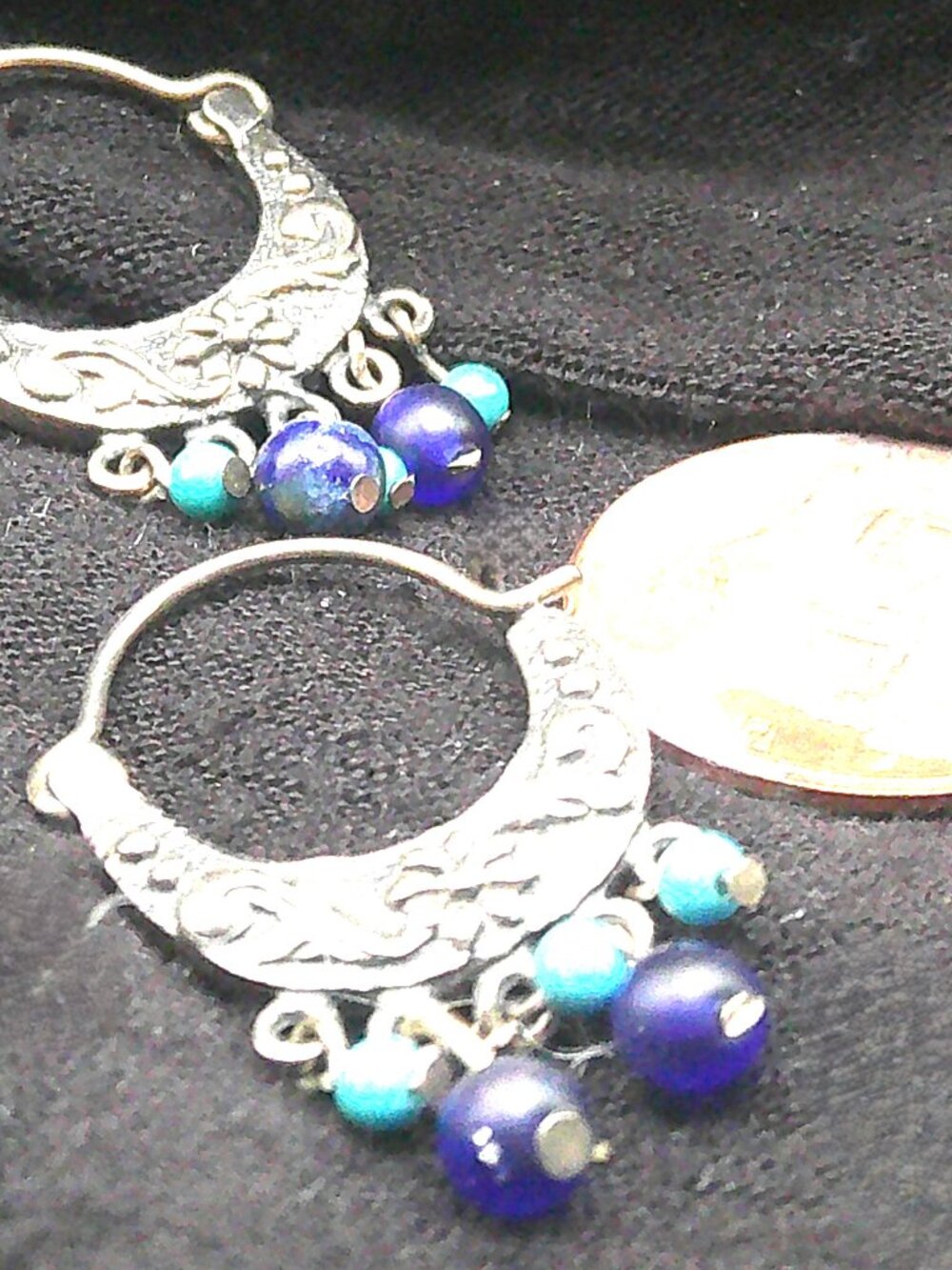 Sterling Silver, Turquoise. and Simulated Lapis Dangle